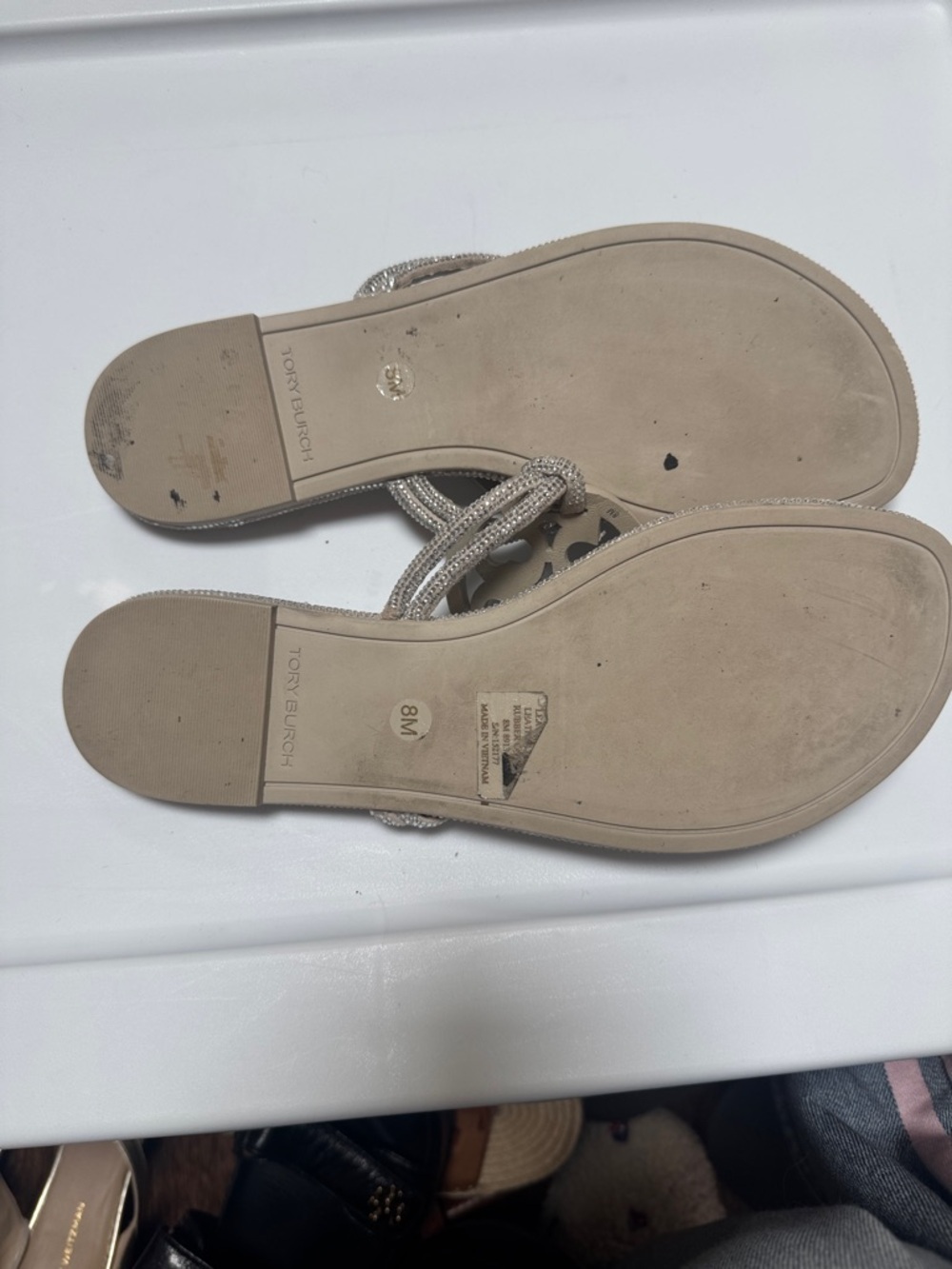 Tory Burch Miller Pavé Knotted Thong Sandals Stone Grey Size 8 - Picture 7 of 9
